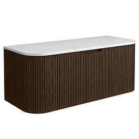 Arezzo 1200mm Slatted Walnut Wall Mounted Curved Vanity Unit with Matt White Countertop