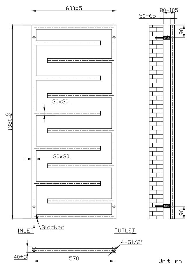 Arezzo 1380 x 600mm Anthracite Designer Towel Rail Victorian