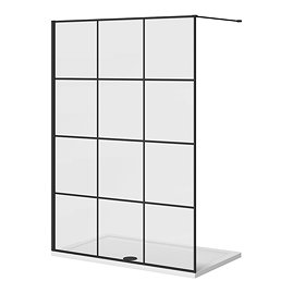 Arezzo 1400 x 800 Matt Black Grid Wet Room (inc. 1400 Screen + Tray) Large Image