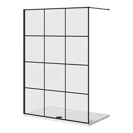 Arezzo 1400 x 800 Matt Black Grid Wet Room (inc. 1400 Screen + Tray) Large Image