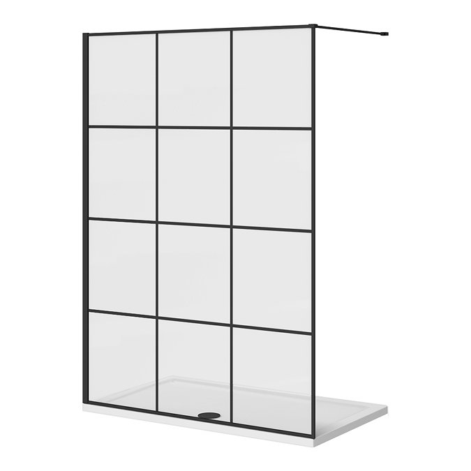 Arezzo 1400 x 800 Matt Black Grid Wet Room (inc. 1400 Screen + Tray) Large Image