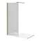 Arezzo 1400 x 900 Fluted Glass Brushed Brass Profile Wet Room (800 Screen, Square Support Arm + Tray)  In Bathroom Large Image