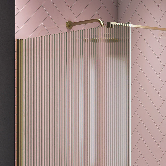 Frontline Velar Fluted Brushed Brass 1200mm Walk in Shower Screen