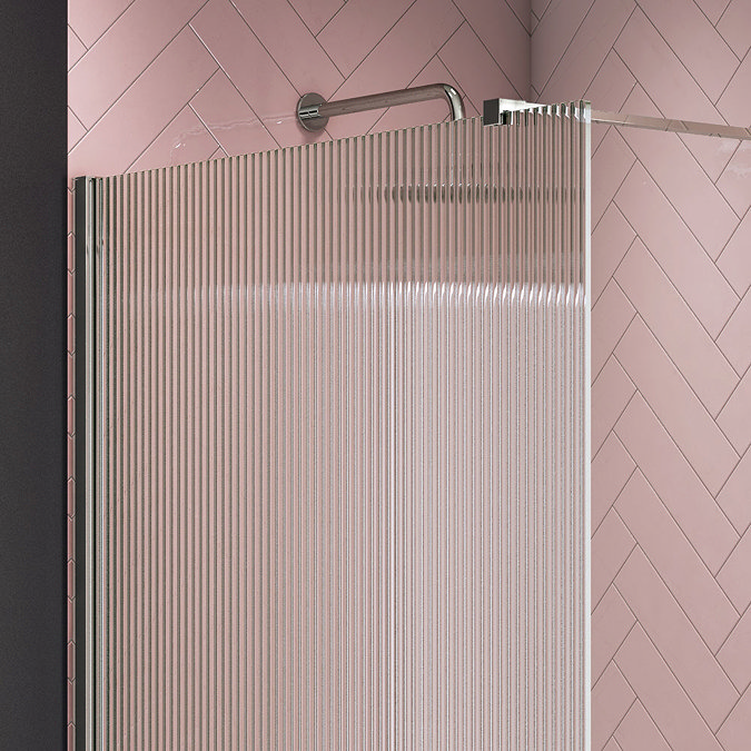 Arezzo 1400 x 900 Fluted Glass Chrome Profile Wet Room (800mm Screen, Square Support Arm + Tray)  Fe
