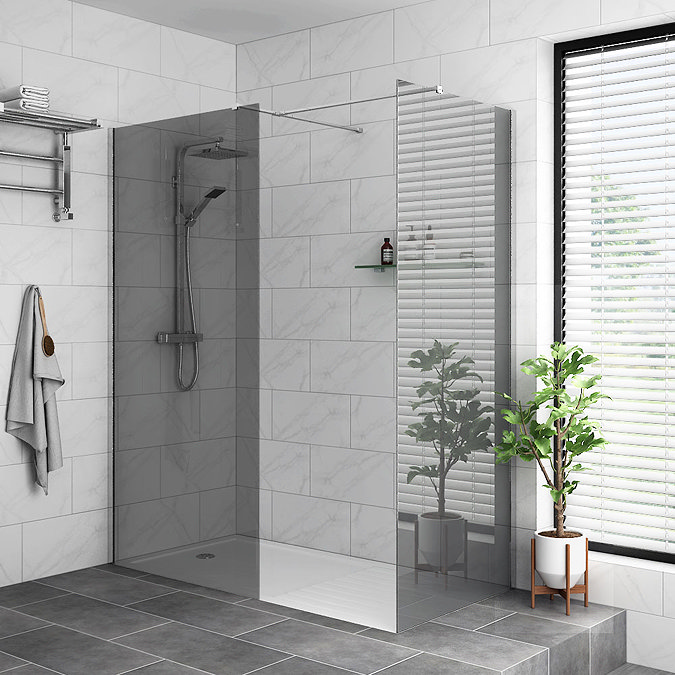 Arezzo 1400 x 900 Grey Tinted Glass Wet Room (Inc. Screen, Side Panel + Tray) Large Image