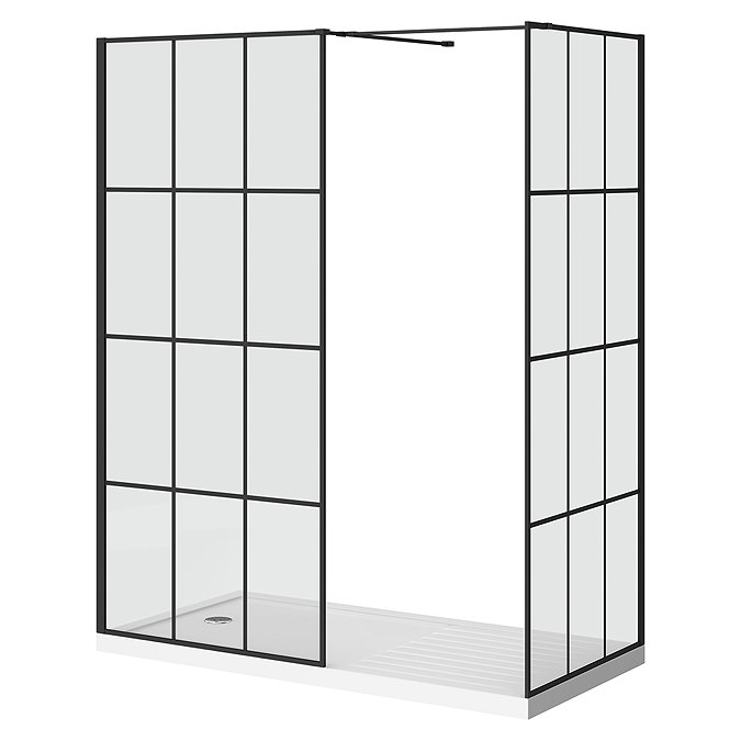 Arezzo 1400 x 900 Matt Black Grid Wet Room (Inc. Screen, Side Panel + Tray)  In Bathroom Large Image