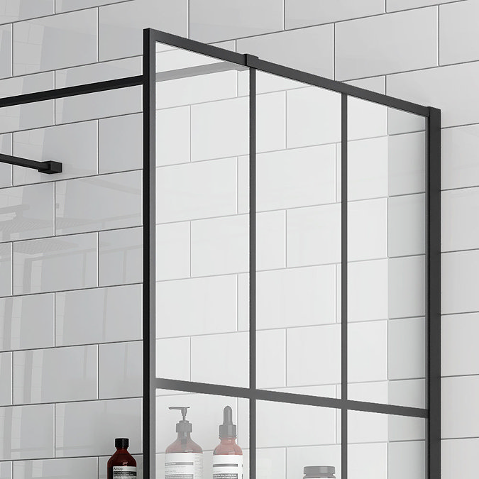 Arezzo 1400 x 900 Matt Black Grid Wet Room (Inc. Screen, Side Panel + Tray)  Feature Large Image