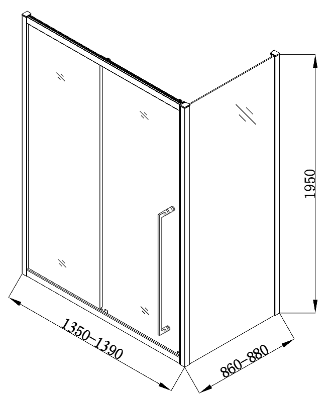 Arezzo 1400 x 900 Soft Closing Sliding Shower Door Enclosure - Brushed Brass