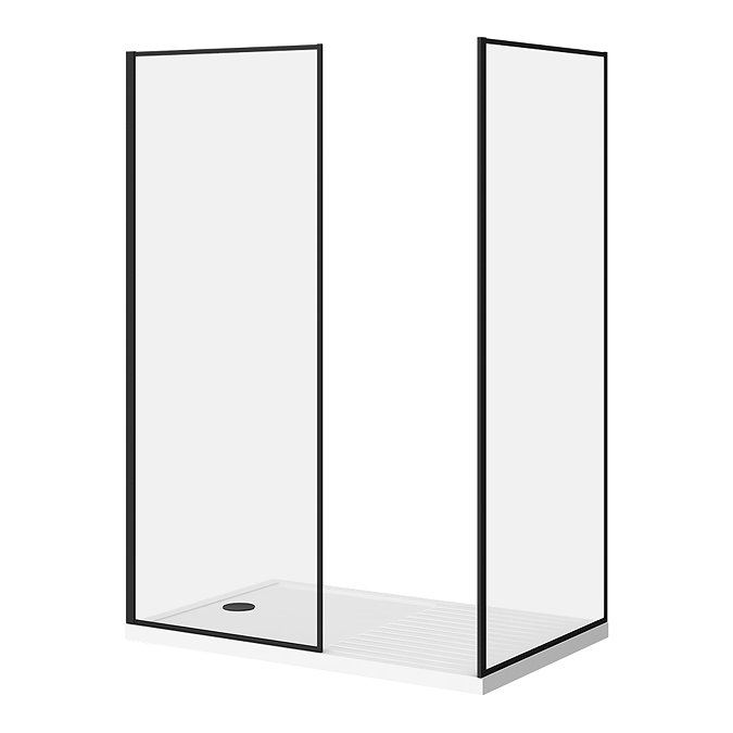 Arezzo 1400 x 900 Walk In Enclosure (incl. 800 Matt Black Framed Screen, Side Panel + White Tray)  Newest Large Image