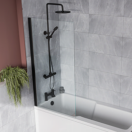 Arezzo 1435 x 770 Matt Black 6mm Glass Pivot Bath Screen