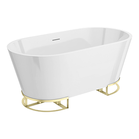 Arezzo 1500 Curved Freestanding Bath with Brushed Brass Frame + Waste
