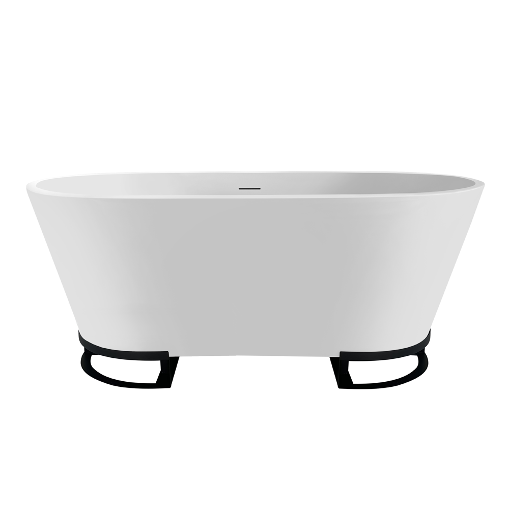 Arezzo 1500 Curved Freestanding Bath with Matt Black Frame + Waste