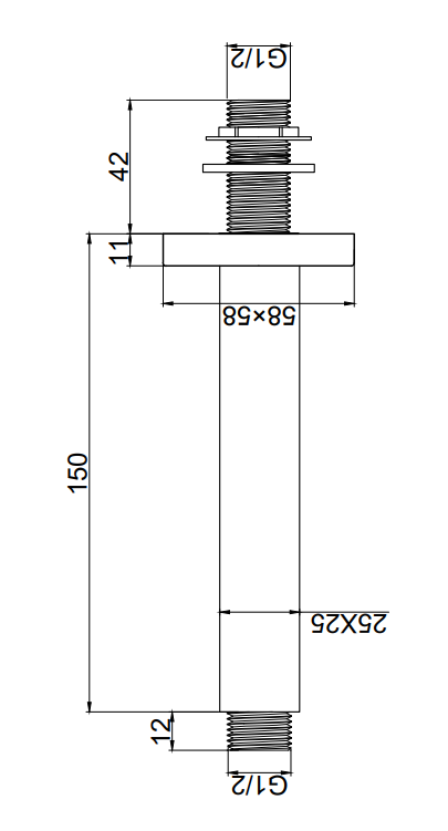 Arezzo 150mm Matt Black Square Ceiling Shower Arm