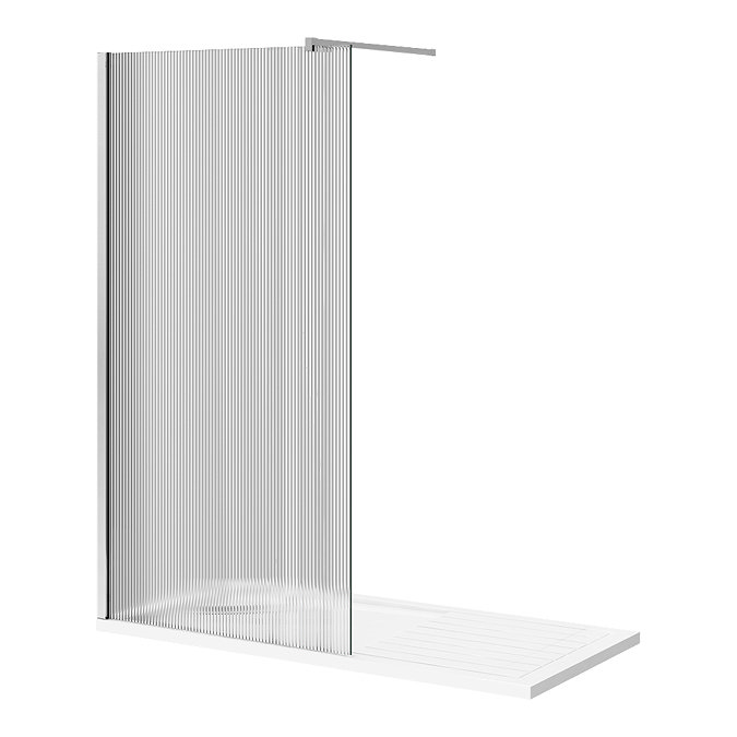 Arezzo 1600 x 800 Fluted Glass Chrome Profile Wet Room (1000 Screen, Square Support Arm + Tray)  In Bathroom Large Image