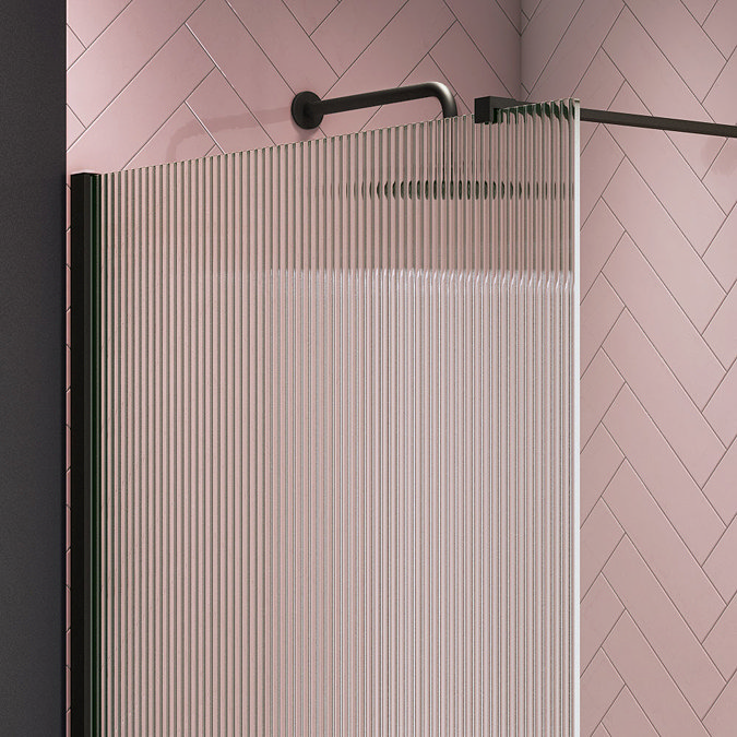 Arezzo 1600 x 800 Fluted Glass Matt Black Walk In Enclosure (inc. Main Screen, Side Panel + Tray) F