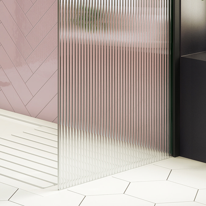 Arezzo 1600 x 800 Fluted Glass Matt Black Walk In Enclosure (inc. Main Screen, Side Panel + Tray) a