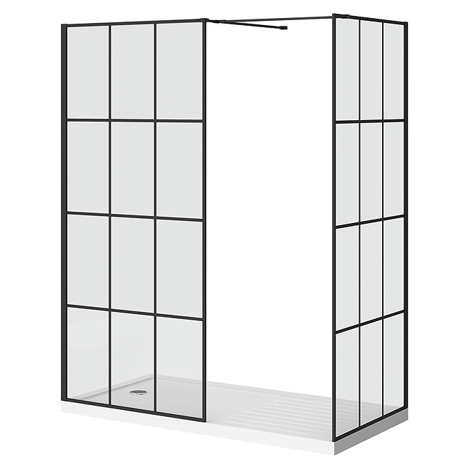 Arezzo 1600 x 800 Matt Black Grid Wet Room (Inc. Screen, Side Panel + Tray) In Bathroom Large Image