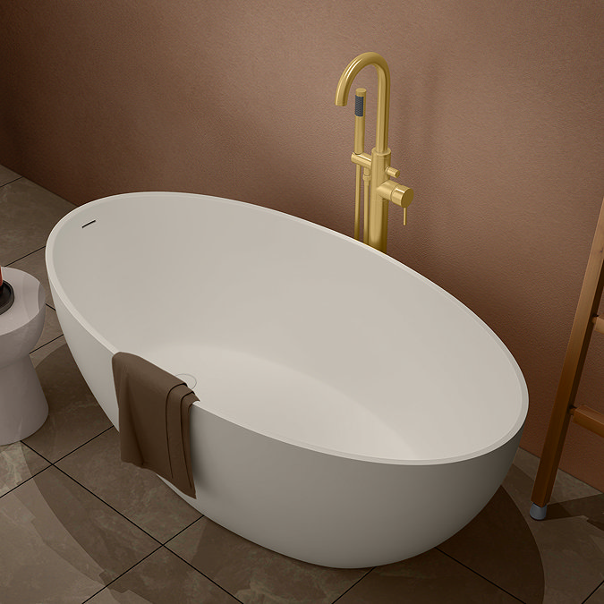 Arezzo Solid Stone Curved Freestanding Bath 1600 x 855mm - Matt White Single Ended