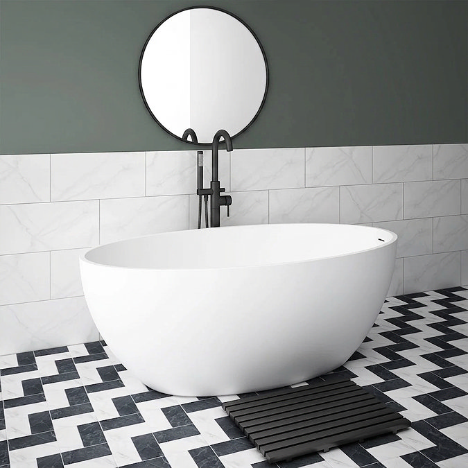 Arezzo Solid Stone Curved Freestanding Bath 1600 x 855mm - Matt White Single Ended