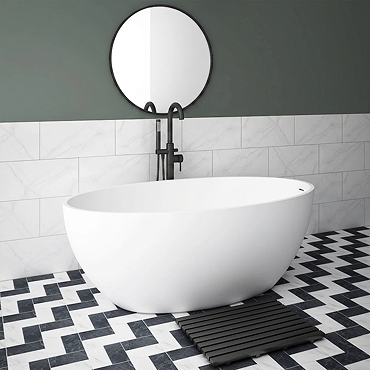 Arezzo 1600 x 855 Matt White Solid Stone Curved Single Ended Bath  Standard Large Image