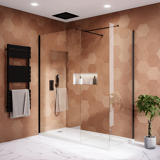 Arezzo 1600 x 800 Matt Black Profile Wet Room (Screen, Side Panel & Tray)