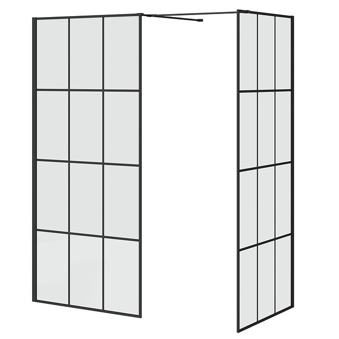 Arezzo 1600 x 900 Wetroom Enclosure Pack - Matt Black Grid Profile Large Image