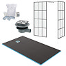 Arezzo 1600 x 900 Wet Room Enclosure Pack - Matt Black Profile and Grid