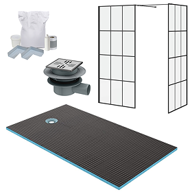 Arezzo 1600 x 900 Wet Room Enclosure Pack - Matt Black Profile and Grid