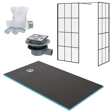 Arezzo 1600 x 900 Wet Room Enclosure Pack - Matt Black Profile and Grid