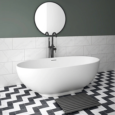 Arezzo 1690 x 800 Matt White Solid Stone Curved Double Ended Bath Feature Large Image