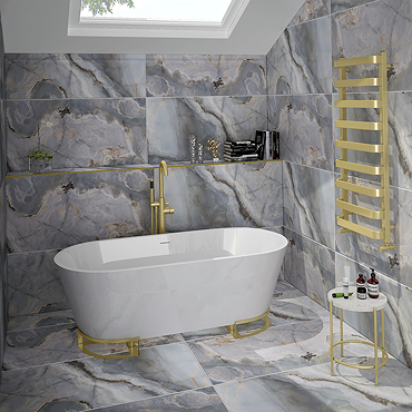 Arezzo 1700 Curved Freestanding Bath with Brushed Brass Frame + Waste