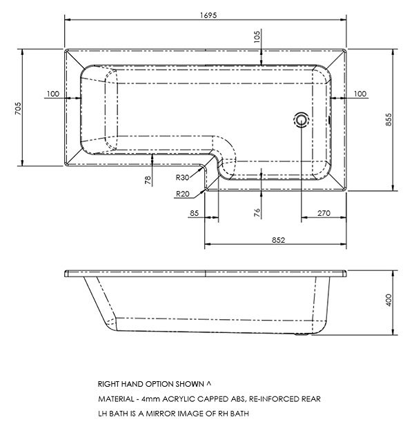 Arezzo 1700 L-Shaped Shower Bath with Brushed Brass Exposed Shower Pack and Screen