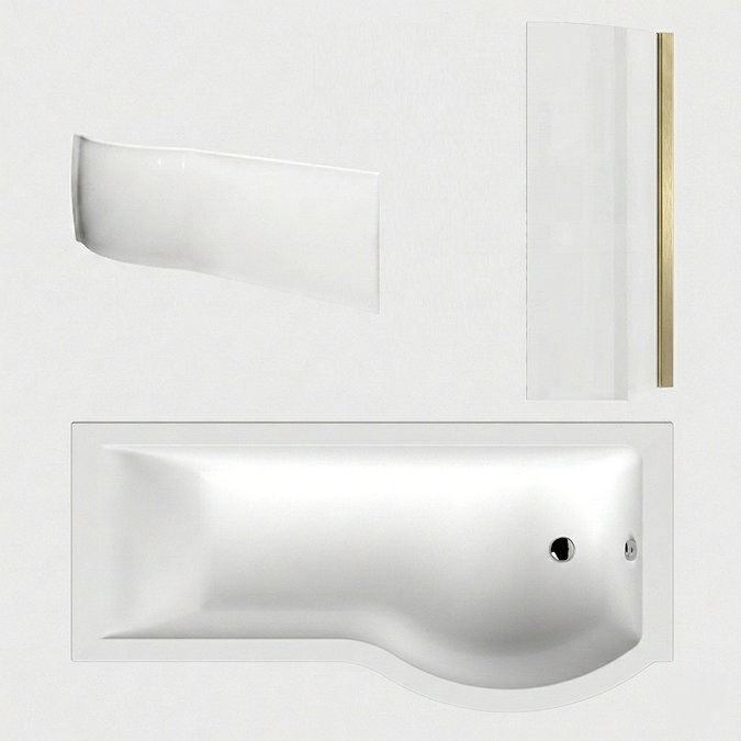 Arezzo 1700mm P-Shaped Shower Bath with Screen & Front Panel - Brushed Brass