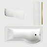 Arezzo 1700mm P-Shaped Shower Bath with Screen & Front Panel - Brushed Brass