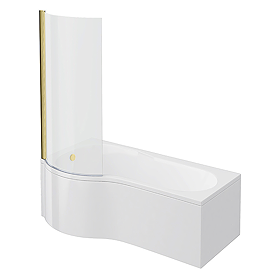 Arezzo 1700mm P-Shaped Shower Bath with Screen & Front Panel - Brushed Brass