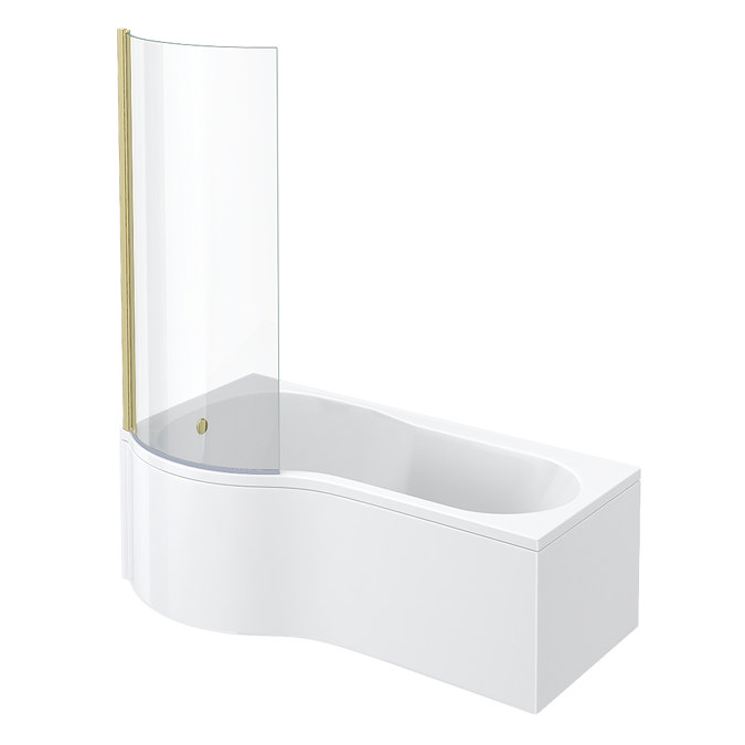 Arezzo 1700mm P-Shaped Shower Bath with Screen & Front Panel - Brushed Brass