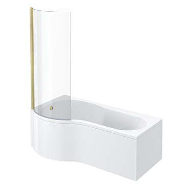 Arezzo 1700mm P-Shaped Shower Bath with Screen & Front Panel - Brushed Brass