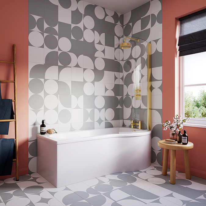 Arezzo 1700mm P-Shaped Shower Bath with Screen & Front Panel - Brushed Brass