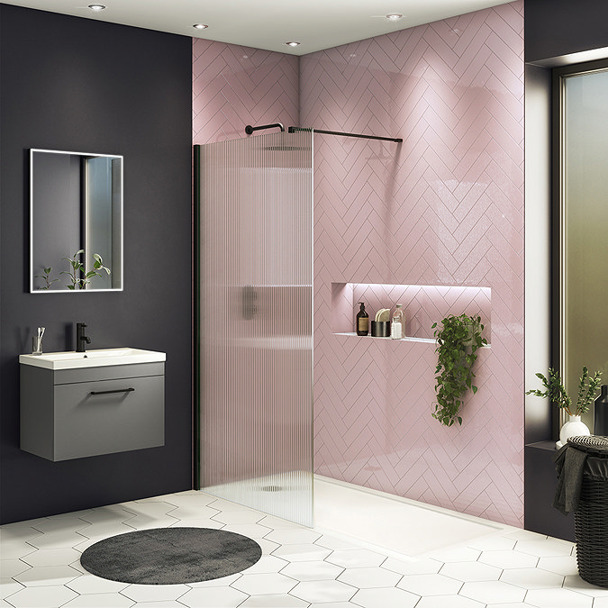 Arezzo 1700 x 700 Bath Replacement Wet Room (1000mm Matt Black Fluted Glass Screen w. Tray)  Feature