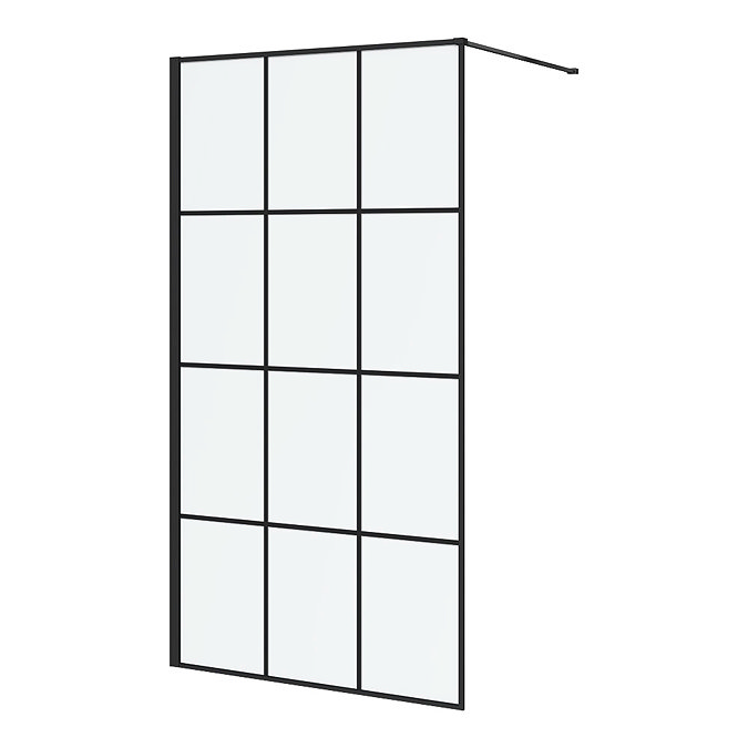 Arezzo 1700 x 700 Bath Replacement Wet Room (1000mm Matt Black Grid Screen w. Tray)  Feature Large I