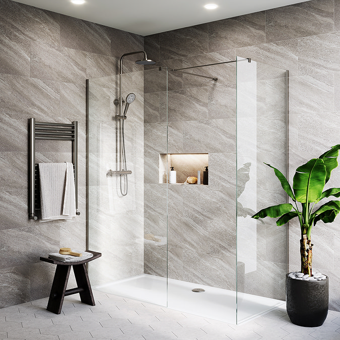 Arezzo 1700 x 800 Gunmetal Grey Wet Room (with Screen Side Panel Tray) Arezzo 1700 x 800 Gunmetal Grey Wet Room (with Screen Side Panel Tray)