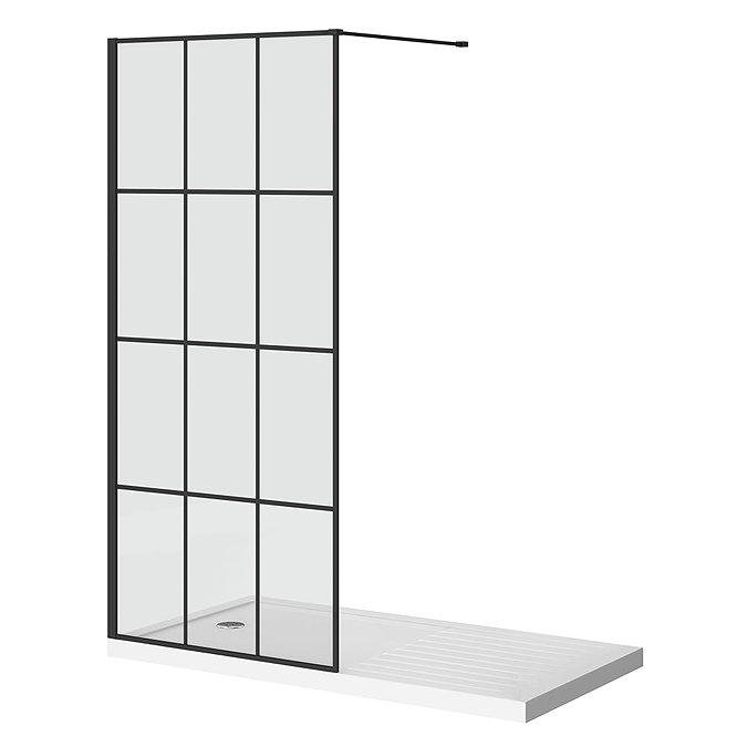 Arezzo 1700 x 800 Matt Black Grid Wet Room (Inc. Screen + Tray)  Profile Large Image