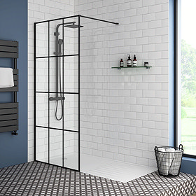 Arezzo 1700 x 800 Matt Black Grid Wet Room (Inc. Screen + Tray) Large Image