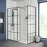 Arezzo 1700 x 800 Matt Black Grid Wet Room (Main Screen incl. Hinged Return, Side Panel + Tray)