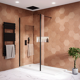 Arezzo 1700 x 800 Matt Black Profile Wet Room (1100mm Screen, Return Panel + Tray)