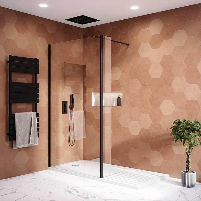 Arezzo 1700 x 800 Matt Black Profile Wet Room (1100mm Screen, Return Panel + Tray)