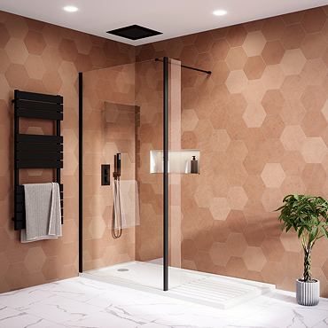 Arezzo 1700 x 800 Matt Black Profile Wet Room (1100mm Screen, Return Panel + Tray)