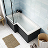 Arezzo 1700mm L-Shaped Shower Bath with Matt Black Screen & Panel