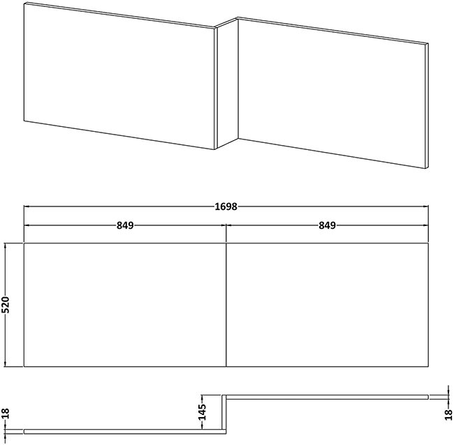 Arezzo 1700mm L-Shaped Shower Bath with Matt Black Screen & Panel