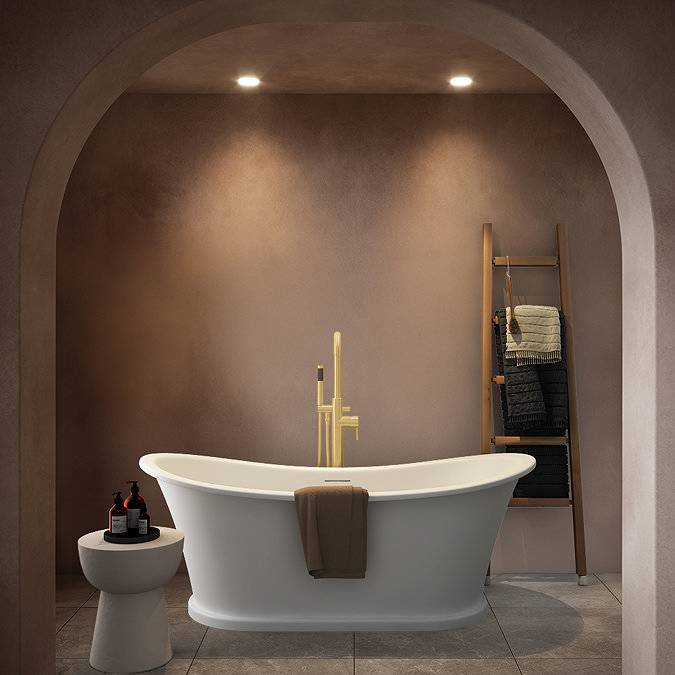 Arezzo Solid Stone Roll Top Freestanding Slipper Bath 1690 x 750mm - Matt White Traditional